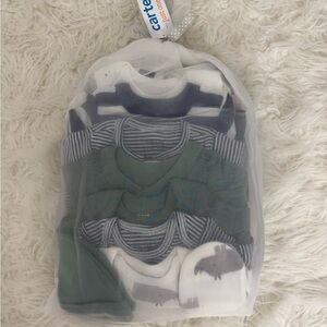 Carter's Kids Striped and Solid Long Sleeves Tops and Bottom- Green, Blue, White